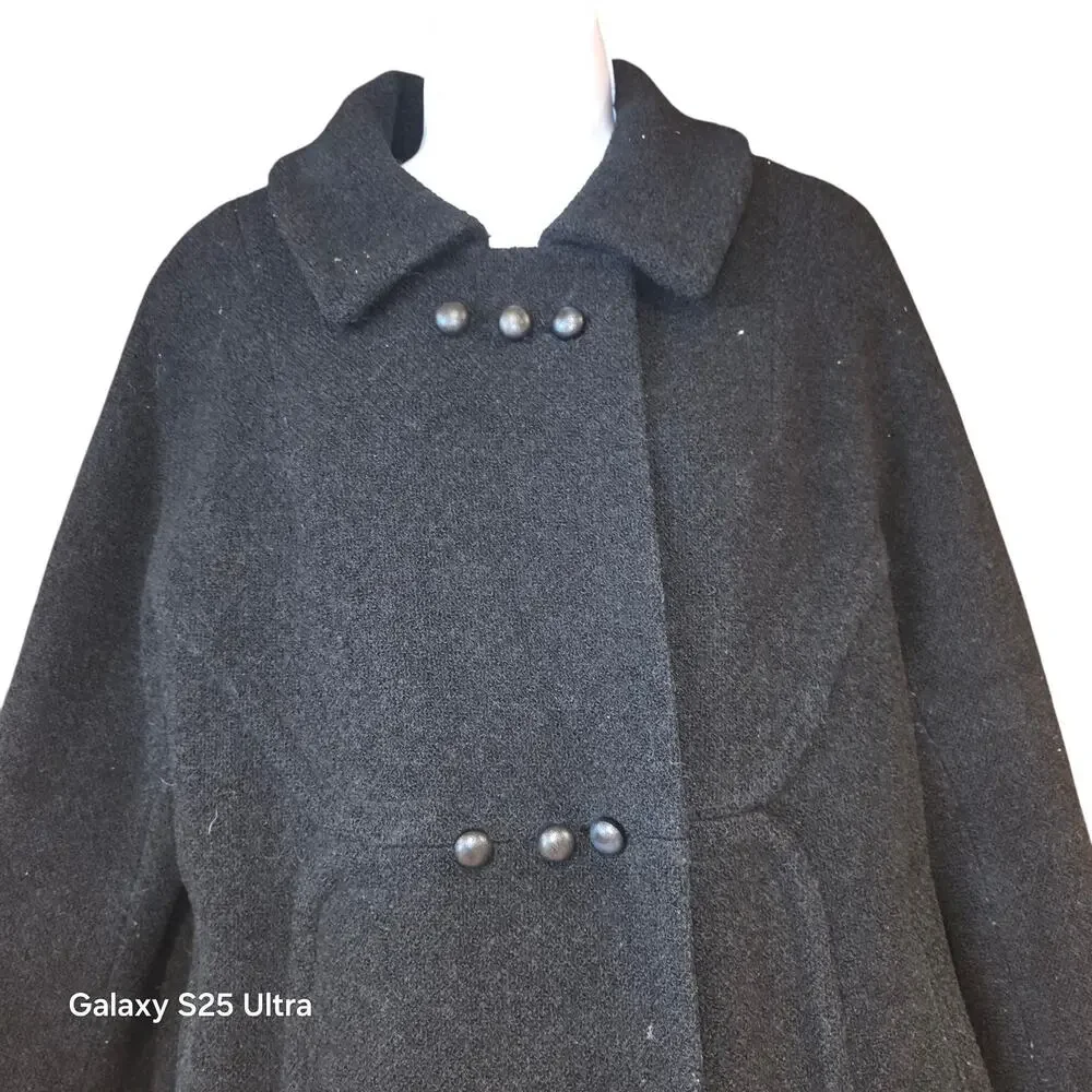 Vintage 50s Forstmann Frizelda, black wool coat 3 sets0 buttons‎ sz L